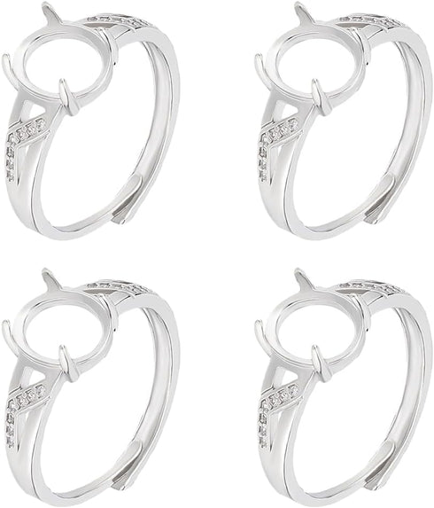 Beebeecraft 1 Box 4Pcs Prong Ring Settings Adjustable 4 Claw Ring Blanks Finger 9.5x8mm Tray Ring Components for Jewellery Making Kit Findings DIY...