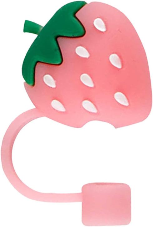 Pink Cute Strawberries Cartoon Straw Silicone Straw Plug, Straws Decorative Cap Staw Tips Bottle Accessories?Drinking Straw Dispensers?Kitchen Ute...