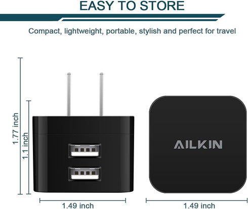 2Pack USB Wall Chargers, 2.4A Dual Port Fast Charger Block Square Flat Power AC Adapter Phone Brick Charging Station for iPhone, Samsung Galaxy, L...