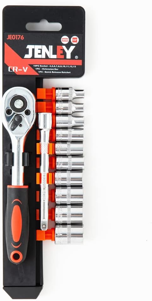 Ratchet Socket Wrench Set 1/4 Inch Drive, Mechanic Tool Kit with 4mm-13mm Metric Sockets, Release Ratchet Handle and Extension bar,Plastic Rack 12...
