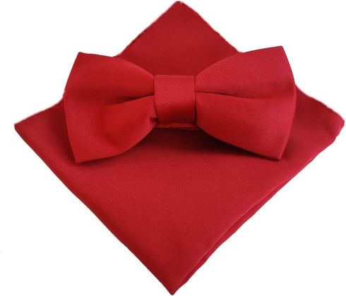 Men’s Classic Pre-Tied Satin Formal Tuxedo Bowtie with Handkerchief Adjustable Length for Wedding Party and Prom (RED)...