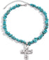 Silver Cross Pendant Turquoise Chain Choker Necklace for Women...