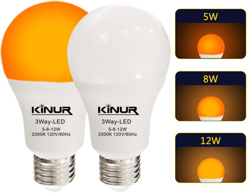 3 Way Light Bulbs 30 70 100 Equivalent 2000K A19 Amber Light Bulbs E26 Base Indoor 3-Way Light Bulbs 400lm-600lm-1000lm for for Baby Nursery Sleep...