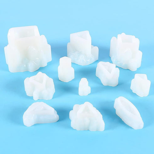 FineInno 8 PCS Crystal Resin Molds,Crystal Cluster Silicone Molds for Resin, Druzy Gem Molds, Iceberg Epoxy Molds for Making Jewelry, Isomalt, Can...