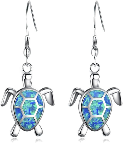 Tiny Turtles Dangle Drop Earrings 925 Sterling Silver Pin Lovely Animal White Opal Hook Hoop Earring Drops Delicate Jewelry Gift for Women Girls S...