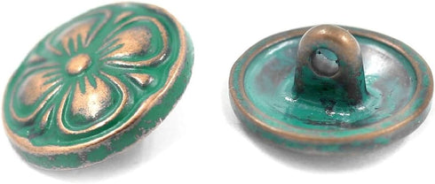 Bezelry 12 Pieces Green Cyan Antique Copper Clover Metal Shank Buttons. (15mm) (19/32 inch)...