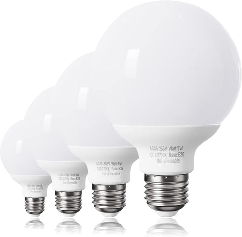 4 Pack Warm White LED Globe Light Bulbs for Bathroom, 120V 60 Watt Eqv., E26 Medium Base, Not Dimmable Vanity Light Bulbs Round, 2700K G25 LED Bul...