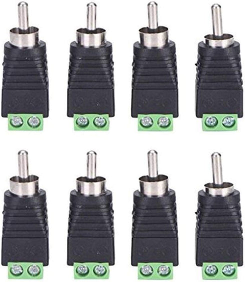 RCA Phono Male Plug to AV Screw Terminal Adapter, Solderless Audio/Video Connector for CCTV, Speaker Wire, and DC Cameras (8 PCS)...