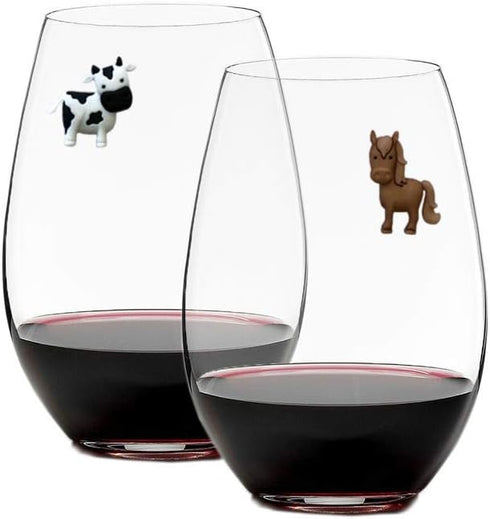 Barnyard Animal Wine Charms – Magnetic Glass Markers and Identifiers Set of 6...