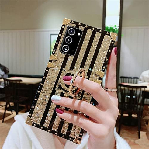 for Samsung Galaxy A53 5G Case Fashion Box Women Design Gold Bling Glitter Rose Flower Soft Trunk Cover with Ring Kickstand Phone Skin,Gold...