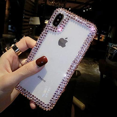for iPhone XR Case 3D Glitter Sparkle Bling Case Luxury Shiny Crystal Rhinestone Diamond Bumper Clear Protective Case Cover for iPhone XR Pink...