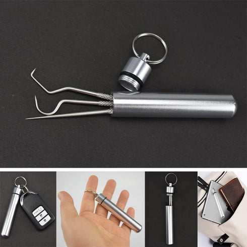 Dental Pick Portable Stainless Steel Tooth Pick Set Reusable Tooth Stains Remover Dental Tool Teeth Cleaning Tools with Holder for Outdoor Picnic,...