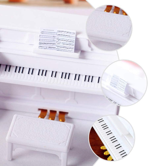 Piano Keyboard Toy for Kids Dollhouse Piano Model Miniature Stool Musical Educational Toy for Micro Landscape Fairy Garden White...
