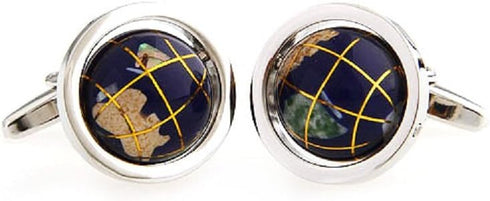 Globe Map Earth Really Spins Pair Cufflinks in a Presentation Gift Box & Polishing Cloth...