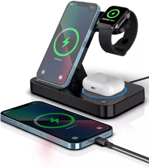 Wireless Charging Station, 15W Fast Charging Station, 4 in 1 Fast Wireless Charging Dock for iPhone 15/14/13/12/Pro Max/XS/XR/X, IWatch 7/6/5/4/3/...
