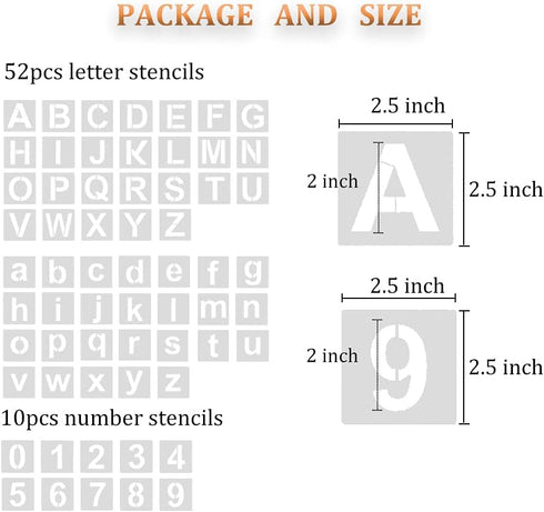 Alphabet Letter Stencils 2 inches, 62 Pcs Reusable Plastic Letter Number Templates, Art Craft Stencils for Wood, Wall, Fabric, Rock, Chalkboard, S...
