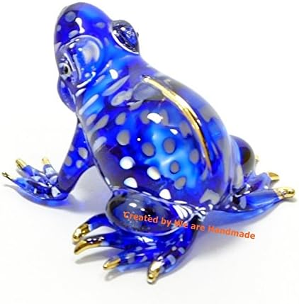 Handmade Mini 2" Glass Blue Frog Figurines Blown Glass Art/Miniature Animals/Collectible Figures Gift Ideas/Tiny Ornament Cool Stuff Decor N5...