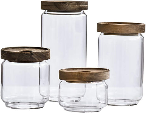 1PCS 450G/15oz Empty Clear Glass Canister Home Kitchen Food Storage Container Jars Pots With Airtight Wood Lids Food Organizer Vial Dispenser for ...