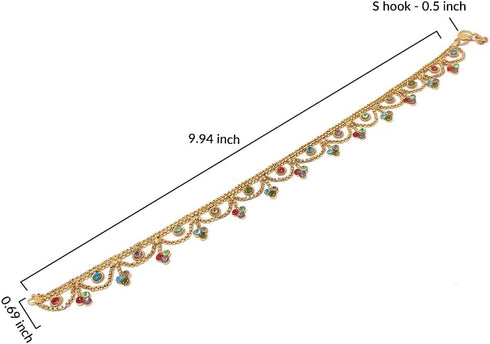 Indian Gold Tone Bells Anklet Chain Payal Set For Women in Multicolor Rhinestone Crystal Zircon For Beach Party Gift...
