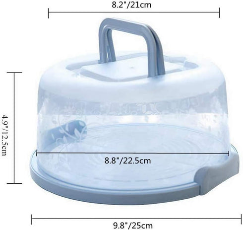 FEOOWV Plastic Small Cake Carrier Holder Round Container with Handle Suitable for 6~8 inch Diameter and 4 inch Height Small Cake (Blue)...
