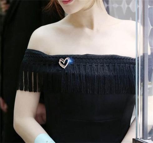Classic Crystal Pearl Heart Brooch Pin Trendy Clothing Dress T-shirt Heart Scarf Brooch Double Heart Scarf Brooch Pin for Women Wedding Brooch...