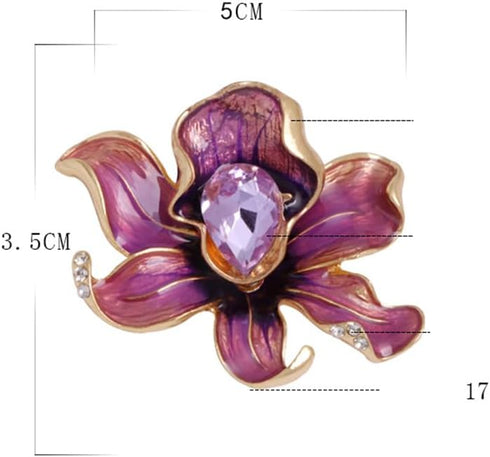 Enamel Peony Flower Brooch Pin Vintage Plant Peony Flower Suit Lapel Pin Crystal Coat Brooch Pin Jewelry for Women...