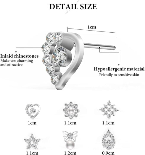 6 Pairs Earrings Set, Hypoallergenic Cubic Zirconia Stud, 925 Sterling Silver Simulated, 9-12 mm, Diamond Pearl Earrings, Jewelry Gif...