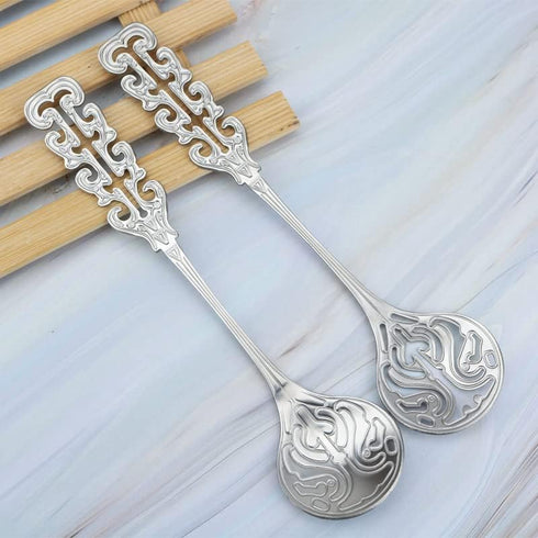 6Pcs Vintage Coffee Spoons 18/10(304) Stainless Steel Sugar Stirring Spoon Retro Royal Style Teaspoon with Slotted Design for Dessert Ice Cream Mi...