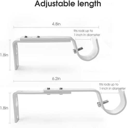 Curtain Rod Brackets Heavy Duty Drapery Hardware Adjustable Rod Holders for 7/8 or 1 Inch Rods, Set of 3 (White, fits rods up to 1 inch)...