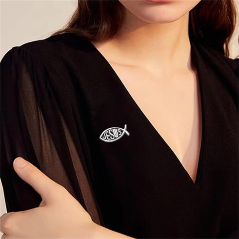 Jesus Fish Brooch Silver Tone Cartoon Fish Pin Christian Jewelry Lapel Pin Popular with Christian Bikers Marine Animal Brooch Enamel Pin Badge Chr...