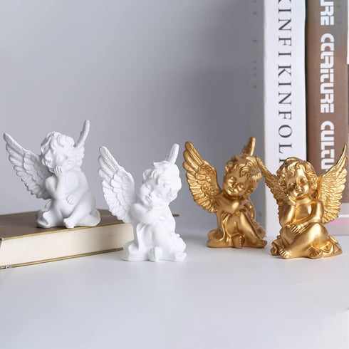 2 Pack Resin Cherubs Gold Angel Statue Figurine, Garden Sleeping Cherub Statue Sculpture Indoor Outdoor Home Decoration, Cute Adorable Angle Sculp...