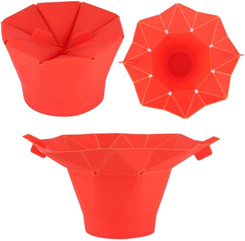 Microwave Silicone Popcorn Popper Collapsible Popcorn Maker Bowl with Folding Lid Handle Home Kitchen Tool Red Dishwasher Safe...