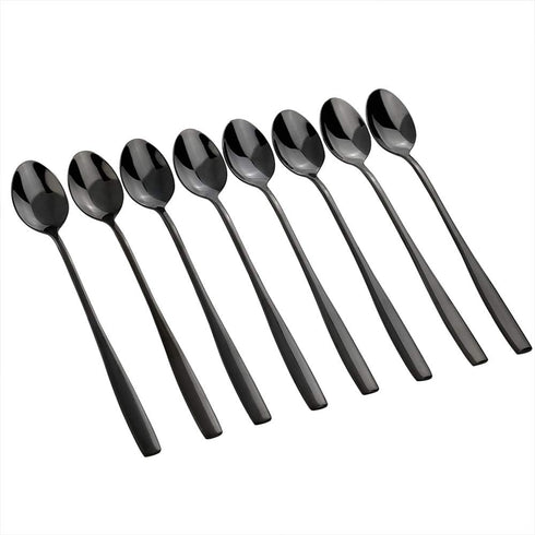 Black Stainless Steel Iced Tea Spoon, Long Handle Stirring Spoon, Set of 8...