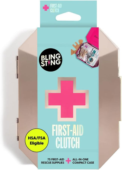 BLINGSTING First Aid Kit - 75 Essential First-aid Supplies, Bandages, Wipes, Gold Travel Case - Multipurpose Mini Emergency Kit for Women - Pink I...