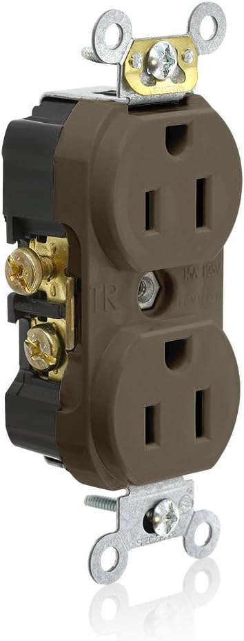 Leviton TCR15 Side Wired Commercial Spec Grade Tamper Resistant Duplex Receptacle, 15-Amp, 125-volt, Brown...