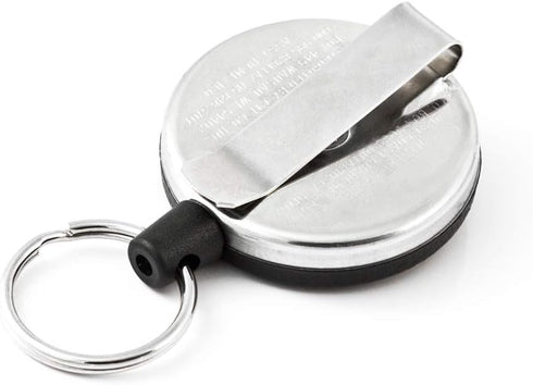 KEY-BAK Original Chain Retractable Key Holder with 24" Stainless Steel Chain, Black Front, Steel Belt Clip, 8 oz. Retraction, Split Ring, Black Vi...