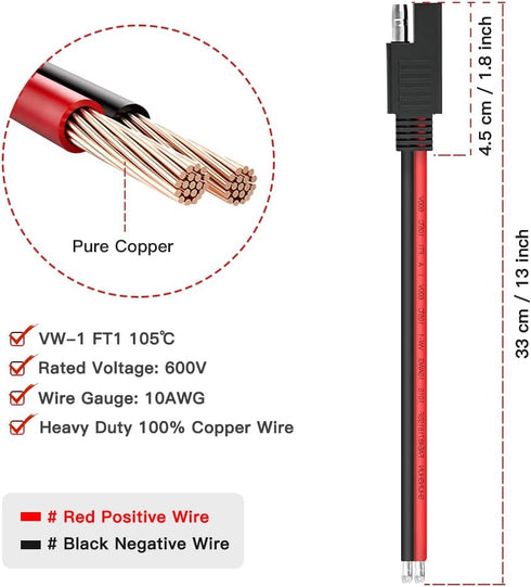 ELECTOP 10AWG SAE Connector Extension Cable, SAE Quick Connector Disconnect Plug SAE Power Automotive Extension Cable Solar Panel Cable Wire(2 Pac...