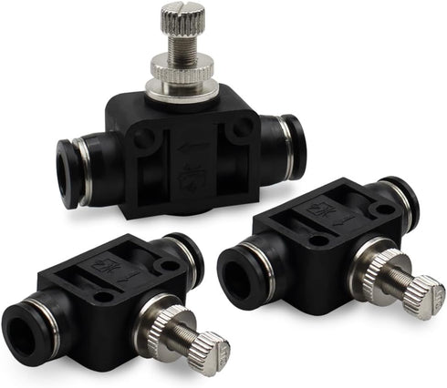 3 Pcs 10mm Tube OD Air Flow Control Valve,Union Pneumatic Speed Control Flow Controller PSA-010 Straight Union Push to Connect Tube Fitting Regula...