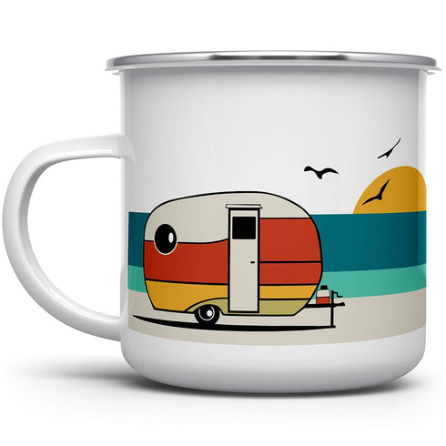 Good Vibes Retro Camper Enamel Mug, Camping Coffee Mug, Beach Surf Lover Gift, Camp Outdoor Mug (12oz)...