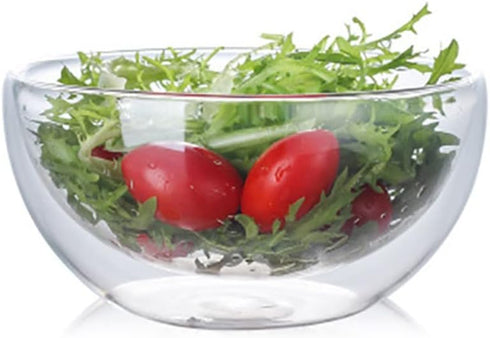 high temperature resistant double layer glass bowl borosilicate heat-resistant glass tableware transparent fruit salad bowl (250ml double bowl)...