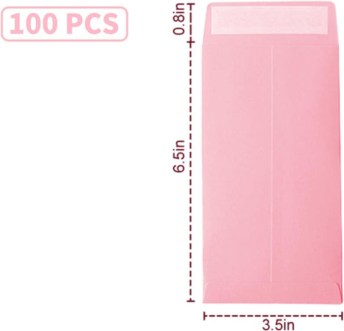 Cash Envelopes 100 packs 3.5x6.5 inches, pink envelopes, coin envelopes, seed envelopes, colored envelopes Cash, suitable for budgets, checks, coi...