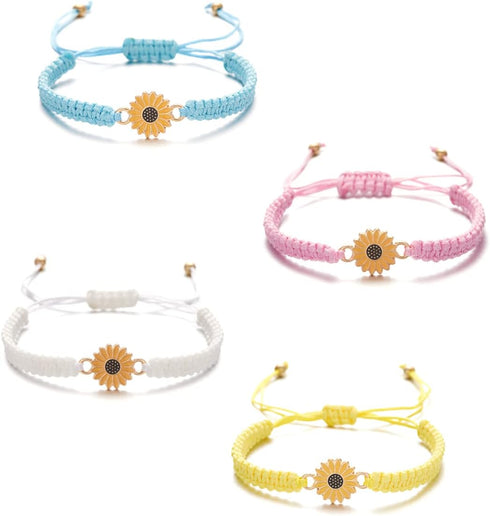 Pingyongchang 4pcs Braided Rope Bracelets Anklet Handmade Colorful Sunflower String Bracelets Boho Adjustable Waterproof Sandy Beach Bracelets Fri...