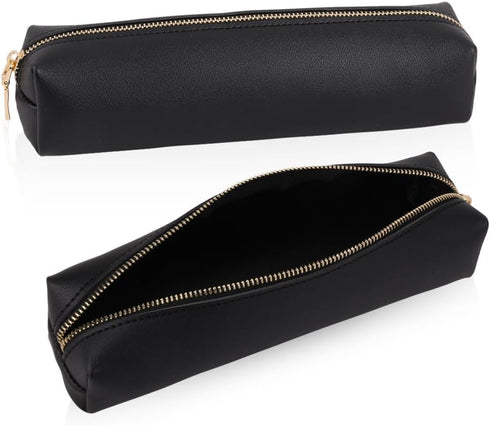 Oyachic Pencil Case PU Leather Cosmetic Makeup Bag Work Small Pen Pouch Zipper Storage Box Adults Desk Organizer Pens,Pencils,Markers (Black)...