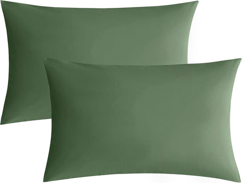 JELLYMONI Pillowcases Standard Set of 2 Cotton Envelope Pillow Covers Green 20×26in Bed Pillow Cases 100% Washed Cotton Soft Breathable (Pillows a...