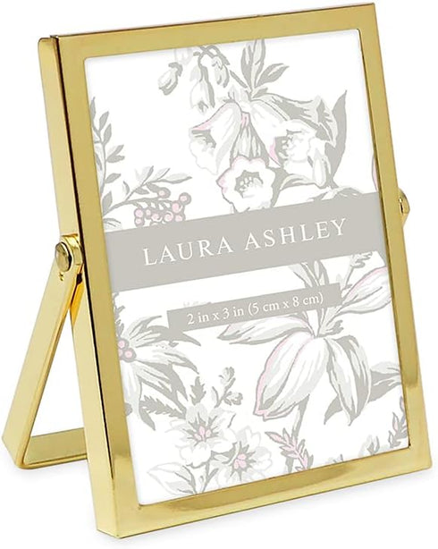 Laura Ashley 2x3 Gold Flat Metal Picture Frame (Vertical) with Pull-Out Easel Stand, Made for Tabletop, Counterspace, Shelf and Desk (2x3, Gold)...