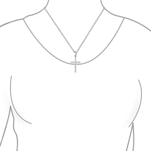 Minimalist Simple Small Petite Religious Jewelry Set Cross Necklace Pendant Huggee Stud Earrings For Women Teen .925 Sterling Silver...
