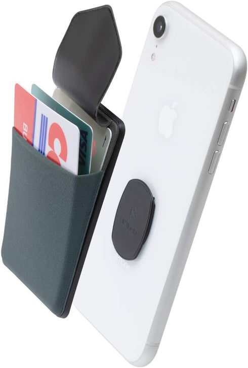 Sinjimoru Removable Cell Phone Wallet with Flap, Wireless Charging Compatible Cell Phone Card Holder for Back of Phone. Sinji Mount Flap Grey...