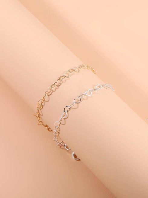 Hollow Love Heart Link Chain Bracelet Sterling Steel Bracelet for Women...