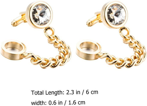 Amosfun 1 Pair Crystal Cufflinks with Chain Golden Mens Business Wedding Shirt Cufflinks Set Shirt Accessories for Men Attire Storage Travel Box O...