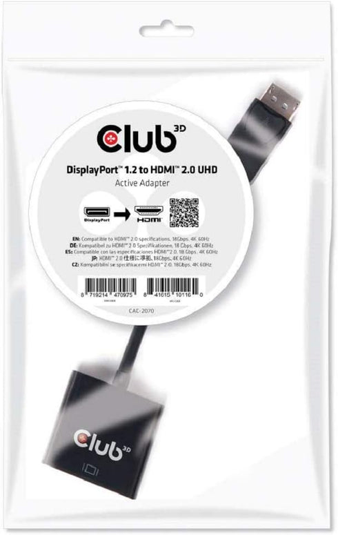 Club 3D CAC-2070 DisplayPort 1.2 to HDMI 2.0 UHD Active Adapter M/F...